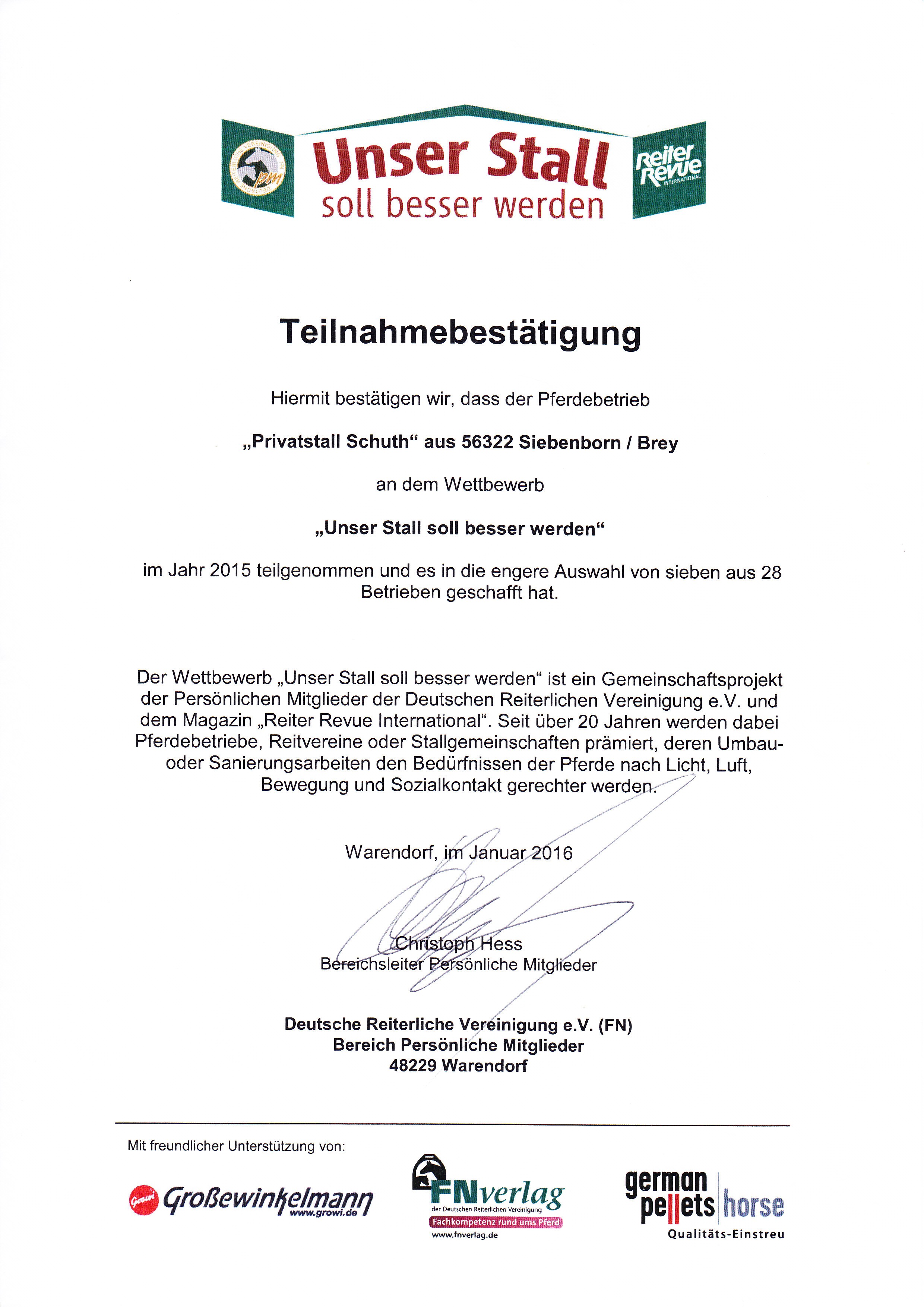 Schuth Rheingoldbogen Unser Stall soll besser werden